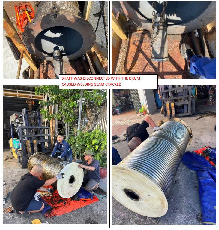 Winch drum reconditioning during Deck Crane Repairing.